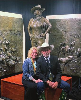 Janie and Bruce Greene attend the invitation-only gathering to unveil the life-sized bronze statue sculpted by Bruce in memory of the late Anne W. Marion at the National Ranching Heritage Center in Lubbock. Photo courtesy of Bruce and Janie Greene