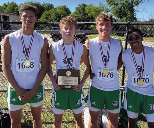 Clifton boys 4x400-meter relay team of junior Jesus Lopez, seniors AJ Lingo and Westen Urbanovsky along with sophomore Ray Ochoa won the gold medal in a time of 3:25.88 at the Class 3A, Region III Championship meet (above); Ochoa qualified for state with a silver medal in the 400-meter dash (below left), Lady Cub freshman Alexa Lane advances to state with a silver medal in pole vault (below middle), Lingo captured the silver medal in the 200-meter dash (below right). Courtesy Photos