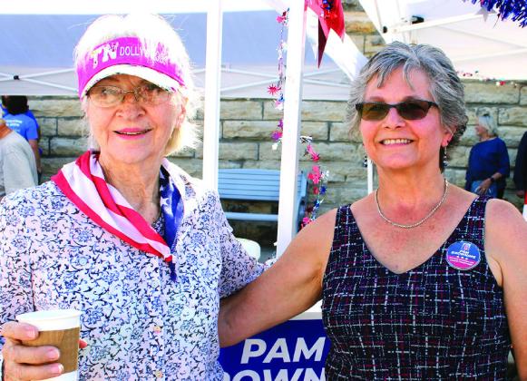 Constituent Wannie Dahl supports write-in candidate for Bosque County Treasurer Pam Browning at FallFest in Clifton. Ashley Barner | Meridian Tribune