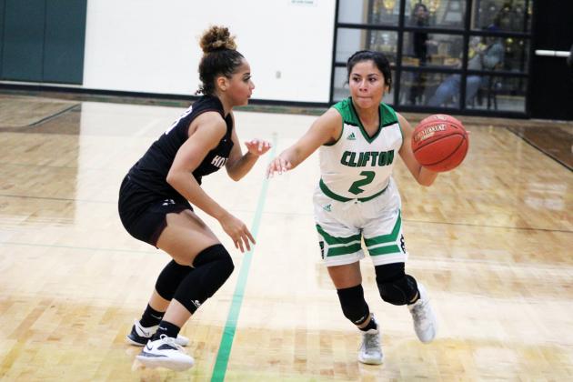 Forrest Murphy/Clifton Record/Clifton junior shooting guard Kasandra Gaona (2) drives past a Lorena defender. Gaona and the Lady Cubs were set to return to action Tuesday (Dec. 22) after their preceding Friday matchup versus Whitney was rescheduled for Jan. 9