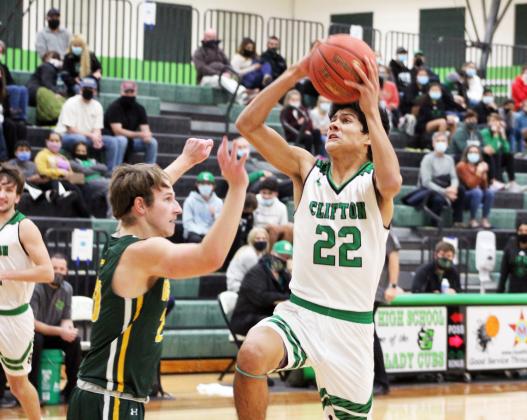 Forrest Murphy/Clifton Record/Clifton senior Luis Rodriguez (22) came through with a clutch basket to force overtime against Riesel Tuesday night.