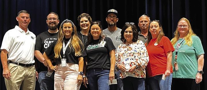 Clifton ISD staff with five years of service include (from left) Jimmy Jackson, Matt Nelson, Mindy Bell, Lea Mora, Katherine Argo, Michael Allen, Gayle Seawright, Danny Wallis, Tiffany Stewart, and Susan Taylor. Not picture are Charlene Conrad, Lilia DeLuna, and Whitney Holdbrook,
