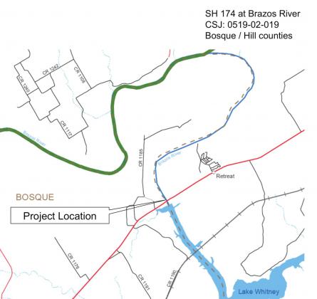 TxDOT welcomes public comment about the proposed bridge project to replace the existing bridge crossing the Brazos River and Lake Whitney on SH 174 in Bosque and Hill Counties. Graphic Courtesy of TxDOT