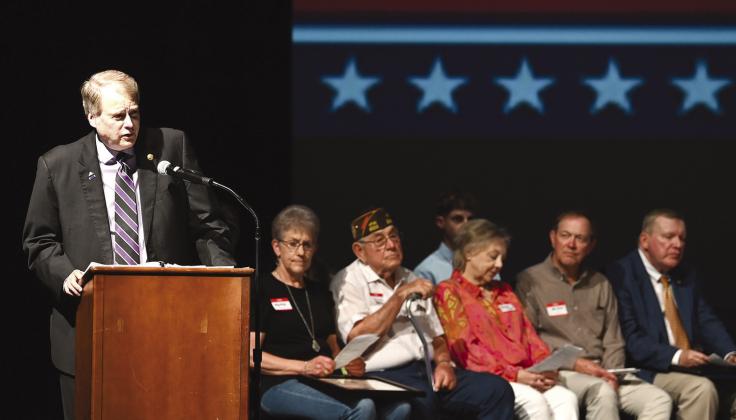 Photo Courtesy of Chisholm Country magazine District 22 Texas Senator Brian Birdwell spoke at the Missing in Action Memorial/ Project Recover fundraiser May 5 at the CISD Performance Arts Center.