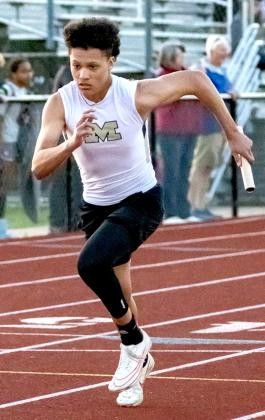 Meridian junior Journey Stauffer led Lady Jackets with a silver medal in the 400-meter dash (left); Meridian boys won two medals in relay events (above). Photos by Wendy Orozco courtesy of Brett Voss’ The Sports Buzz