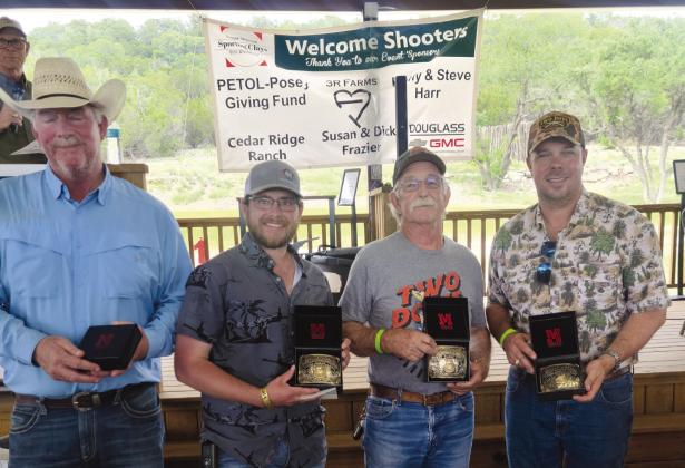 Team 3R Farms swept the 7th Annual Sporting Clays Tournament benefiting the Bosque Museum on Saturday, April 27, at 3R Farms in Bosque County. The team’s morning and afternoon flights won the competition despite threats of heavy rain. The teams consisted of (from left) Tim McGinty, Noah Newman, Clay Pauncey, and Zac Henderson. Toby Rouquette is not pictured. Courtesy Photo by Bosque Museum